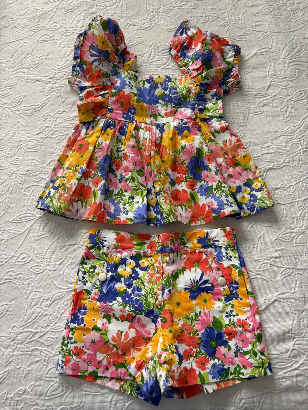 Janie and Jack 3T new Girls Floral Cotton Shorts Set - Multicolor Garden Print